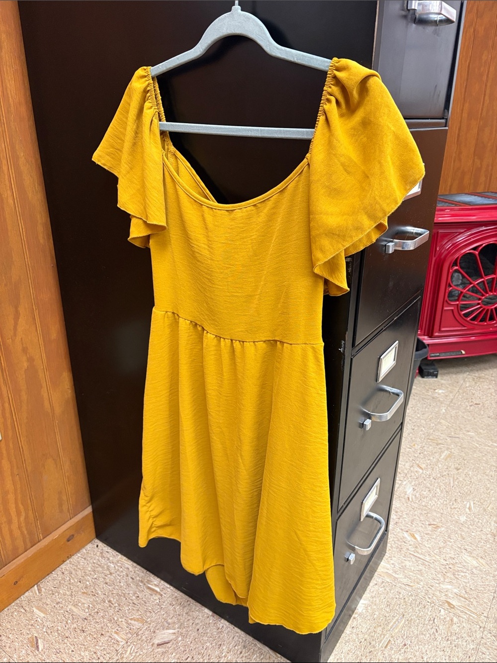 See You Monday Mustard Yellow Flutter Sleeve Dress